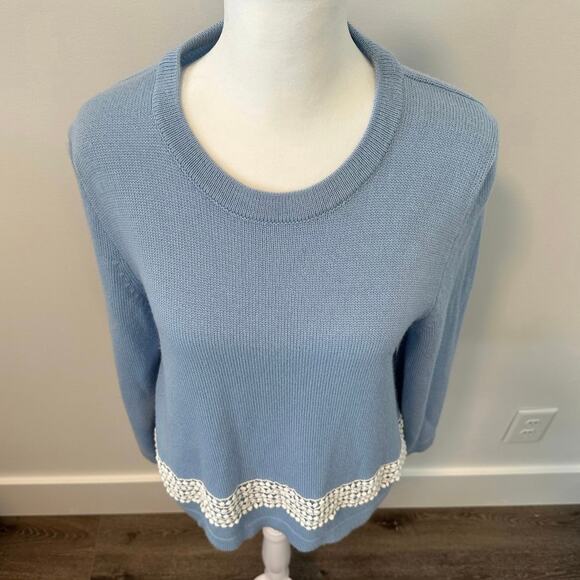 J. Crew Light Blue Merino Wool Blend Sweater with Lace Detail - Picture 2 of 13